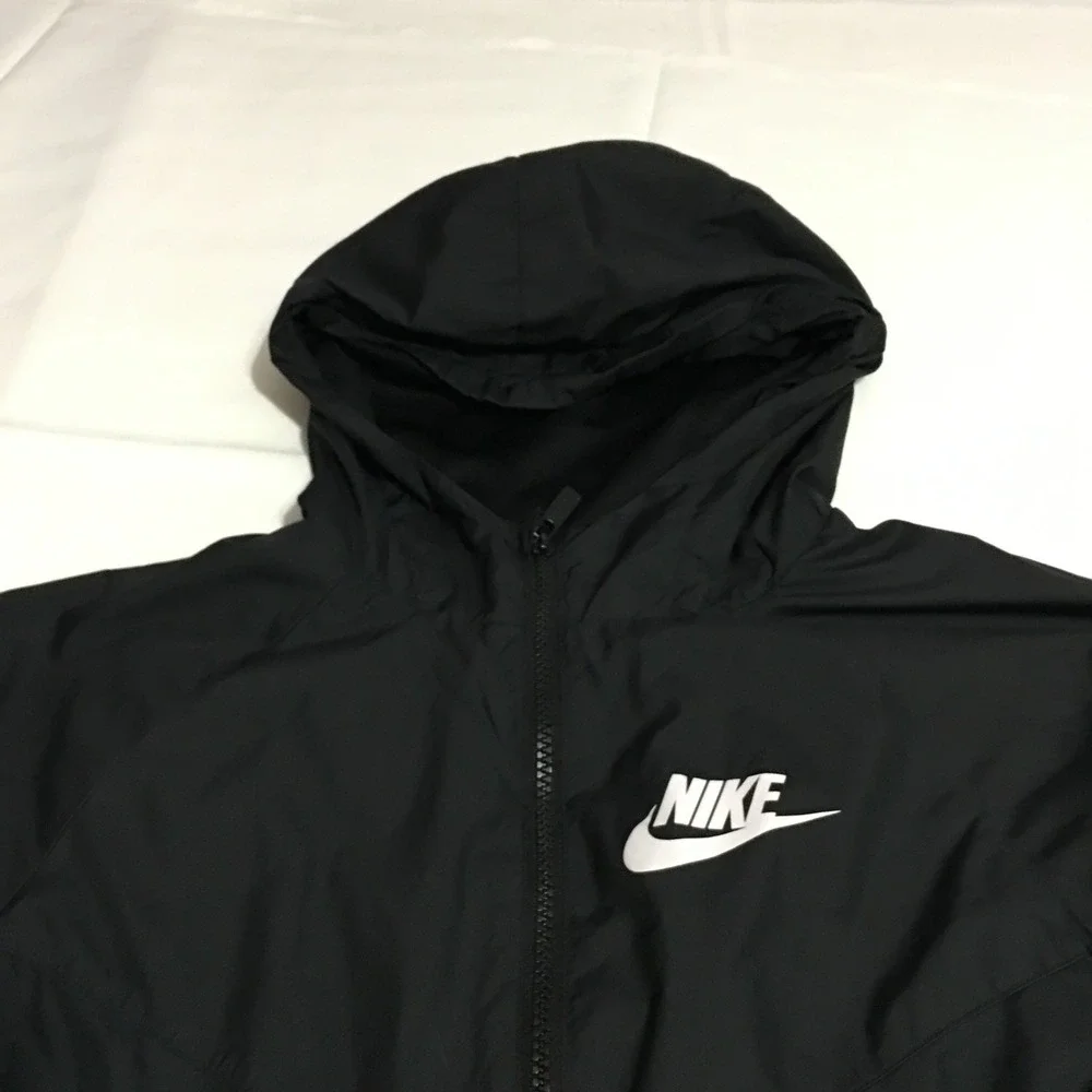 Nike Windbreaker Jacket Youth XL Black Full Zip Hooded Mesh Lined